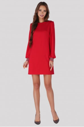 Платье красное мини с рукавами 